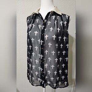 Womens Sleeveless Sheer Blouse